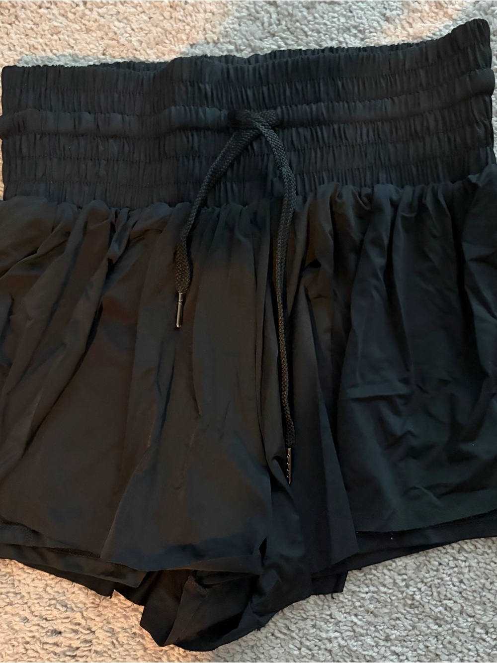 Black Smocked Waist Shorts with Drawstring